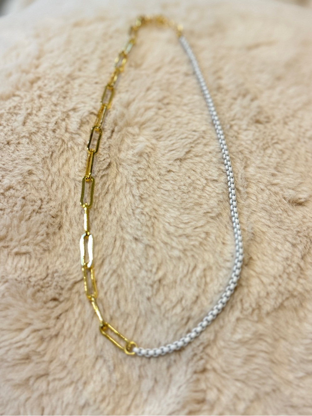 Gold Layered Bead and Chain Necklace Set with White Braided Accent - Picture 5 of 7